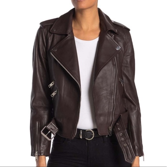 Walter Baker 100% lamb leather Moto jacket in PLUM / BURGUNDY size SMALL NWT - Picture 3 of 12